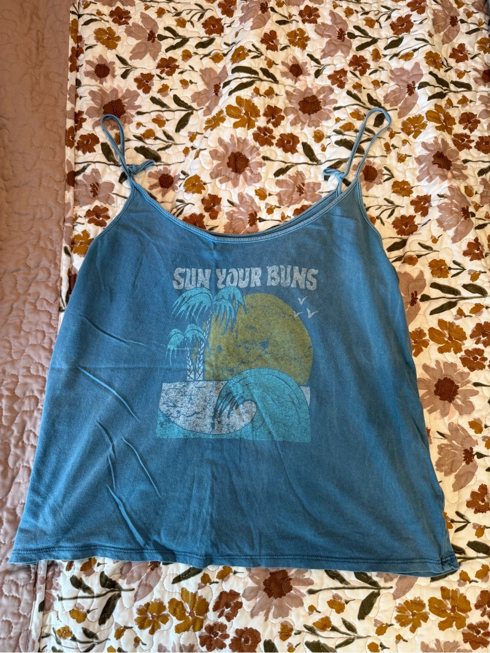 Amuse Society Teal Graphic 'Sun Your Buns' Spaghetti-Strap Camisole